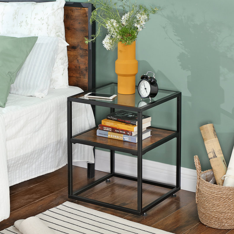 17 Stories Riddell Glass Top Frame End Table with Storage & Reviews